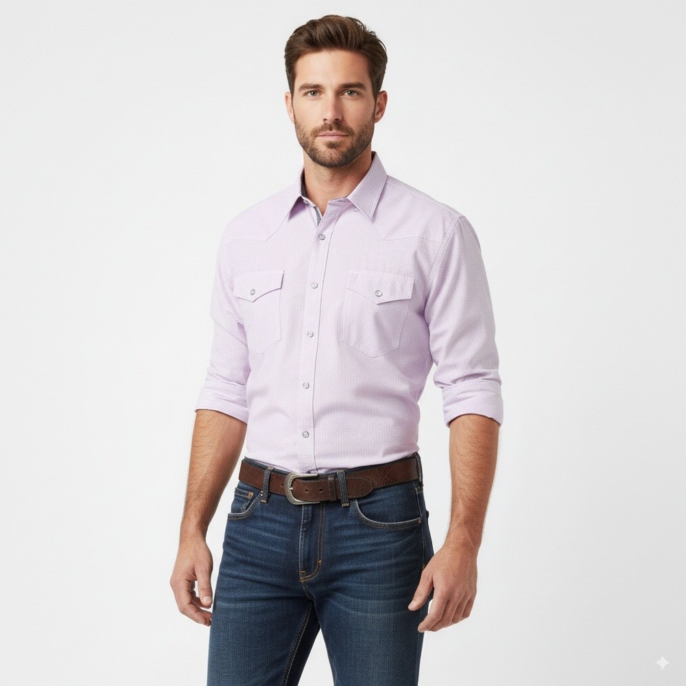 BKE Lavender Micro Dot Western Snap Button Shirt Long Sleeve Athletic Fit XXL